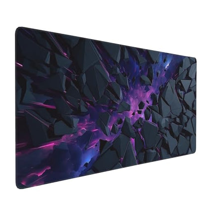 Extended Gaming Mouse Pad, Abstract Neon Design, Anti-Slip Rubber Base, Rectangular, 35.4 x 15.7 Inches - color: shattered rock