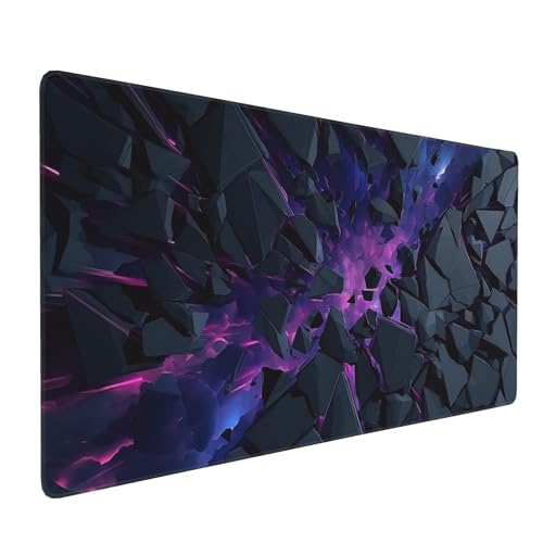 Extended Gaming Mouse Pad, Abstract Neon Design, Anti-Slip Rubber Base, Rectangular, 35.4 x 15.7 Inches - color: shattered rock