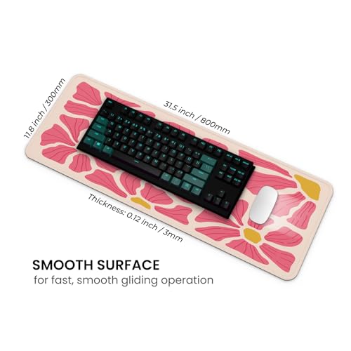 MAY FLOWER Gaming Mouse pad, Large Laptop Mousepad, Full Keyboard Mat, Long Computer Mouse Mat for Home and Office, Anti-Slip Rubber Base, 31.5 x 11.8 Inches (Pink Flower) - color: Pink Flower