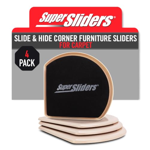 Super Sliders 7" Slide & Hide Corner Reusable Furniture Sliders for Carpet, Anti-Slip Protective Furniture Moving Pads for Beds, Sofas, Dressers, Set of 4, Beige - size: 7 Inch, style: For Carpet