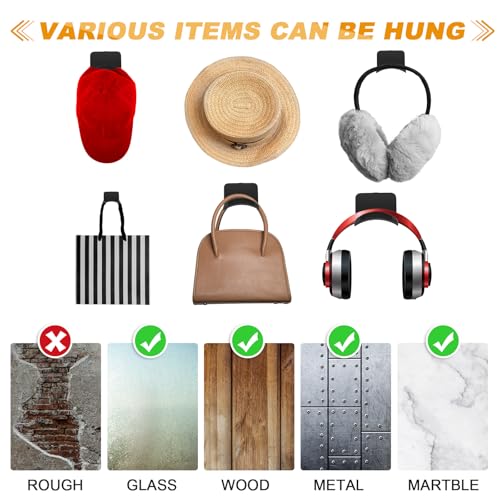 Wonderjune 12 Pcs Headphone Wall Hangers Adhesive Gaming Headset Holder Hooks for Wall Mount Strong Universal Stand Hooks for Most Headphone Controller, Hat, Baseball Caps, Door, Closet (Black) - color: Black