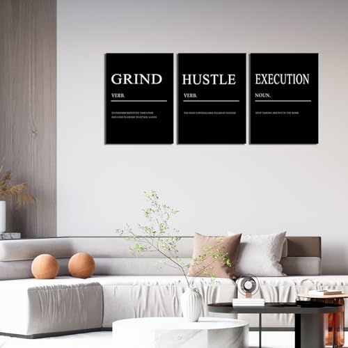 ZHIYANGY Inspirational Wall Art,Grind Hustle Execution Motivational Wall Decor Encouraging Canvas Posters Inspirational Quotes Poster for Office Workplace - color: 3P-GHE, size: 16 x 24 inch x 3pcs