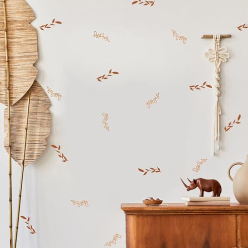 12x36 Inch Set Boho Wall Decals - DIY Boho Wall Decal Mural Set - 48 Pcs Stickers for Kitchen, Nursery, Office Decor - Each Sticker 5.1x1.5 Inch (Dry Long Leaf Design) - color: Dry Long Leaf Design