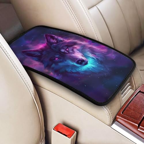 Car Center Console Cover Purple Wolf Print Polyester Fabric Car Armrest Cover Cool Animal on Galaxy Nebula Universal Car Interior Accessories for Most Vehicles SUVs Truck Sedans - color: Wolf