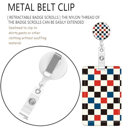 ID Badge Holder with Lanyard Fashionable ID Card Holders with Retractable Lanyards Soft Fiber Metal Clip Sturdy Buckle for Key Wallet Work Nurse Teacher (Cute Checkerboard) - color: Cute Checkerboard