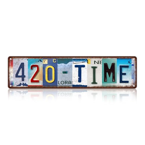 Vintage 420 Time Metal Tin Signs Wall Decor | Man Cave Street Signs 16 x 4 Inches - color: 420 Time