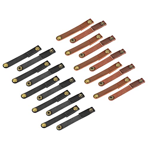 MECCANIXITY Pack of 20 Leather Cable Straps Cable Ties, Cord Organizer, Portable Cable Management for USB Cables, Headphone Wires, Black/Light Brown - color: Black,light Brown