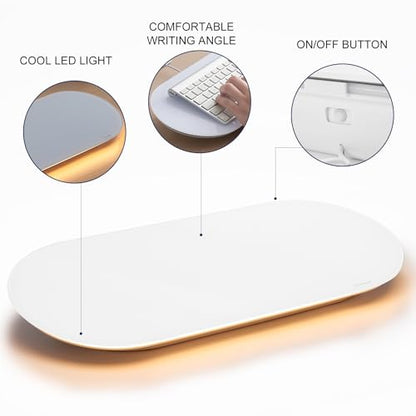 TSJ OFFICE Glass Desktop Whiteboard - 17 X 7 Inches Small Dry Erase Board with Warm White Light, Glass White Board Surface Notepad with 1 Drawer, Desk Organizers for Office, Home, School Supplies - color: Warm Light (White Glass)