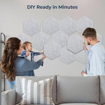 12 Pack Hexagon Acoustic Panels, 12" x 10" x 0.4" High-Density Soundproof Wall Panels, Self-Adhesive Acoustic Wall Panels for Studio, Home, Office, Silvergray - color: Basic Hexagon - SilverGray, size: Hexagon - 12 Pack