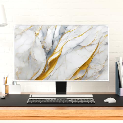 Golden and Gray Marble TV Covers 32 Inch Artistical Panel Case Television Screen Covers Sleeve Compatible with PC Desktop and LED LCD OLED TVs Anti-Static Dustproof Protective - color: gray and golden, size: 32 Inch