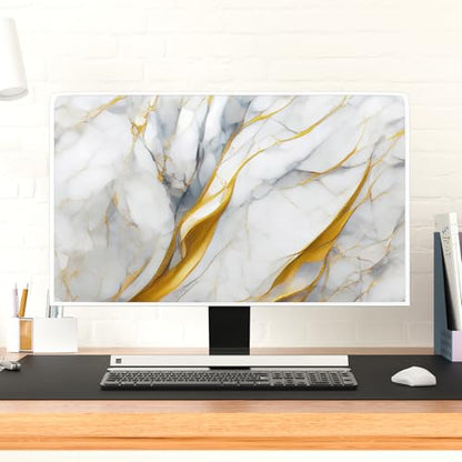 Golden and Gray Marble TV Covers 32 Inch Artistical Panel Case Television Screen Covers Sleeve Compatible with PC Desktop and LED LCD OLED TVs Anti-Static Dustproof Protective - color: gray and golden, size: 32 Inch