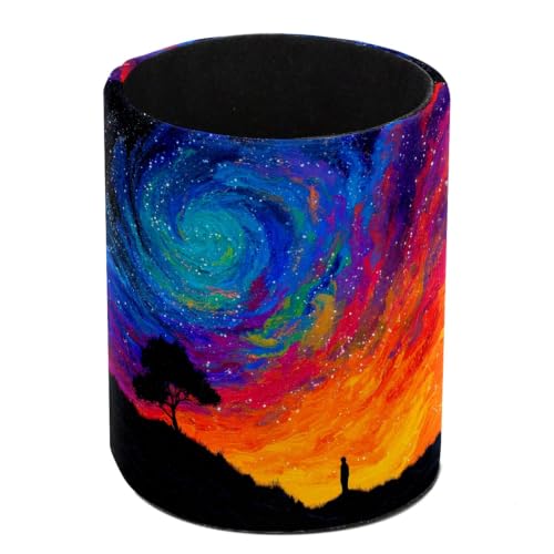 Blue and Red Abstract Sky Pen Holder Pencil Organizer for Desk, 3.1” x 3.1” x 3.9” Pencil Cup Office Supplies, Large Capacity Cute Pen and Makeup Brush Holder for Home, School, Desktop - color: Blue and Red Abstract Sky