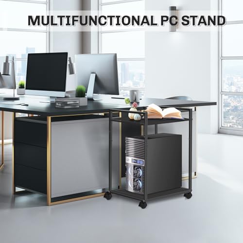 Liitrton Computer Tower Stand, 2-Tier PC Stand with Lockable Wheels CPU Holder Under Desk for Office Home (L)