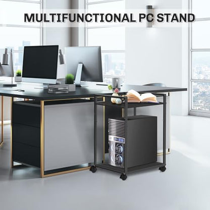 Liitrton Computer Tower Stand, 2-Tier PC Stand with Lockable Wheels CPU Holder Under Desk for Office Home (L)