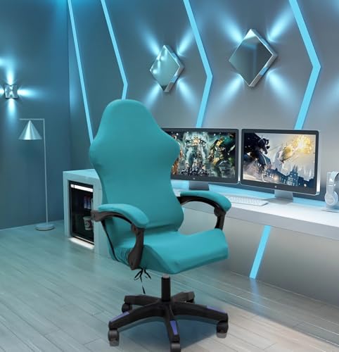 Gaming Chair Cover Set with Armrest Covers, Stretch Ruffled Slipcover for Racing Office Computer Reclining Chairs (Peacock Blue) - color: Peacock Blue