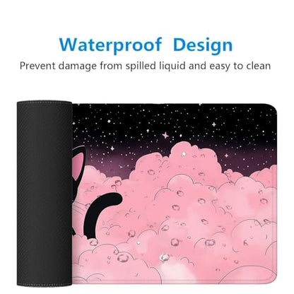 Cute Black Cat Gaming Mouse Pad Cartoon Galaxy Pink Clouds Kawaii Mousepad Extended Large Laptop Keyboard Non-Slip Rubber Base with Stitched Edges for Home 31.5x11.8 Inch - color: Cute Black Cat, size: 31.5" x 11.8"