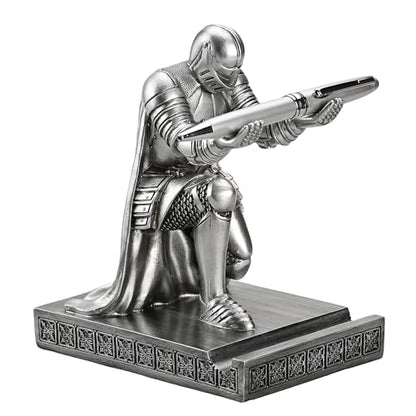 Windbreaker Soldier Knight Pen Holder Personalized Desk Accessory, Mobile Phone & Gaming Controller Holder, Device Stand Gift for Medieval Enthusiasts (Silver) - color: Silver
