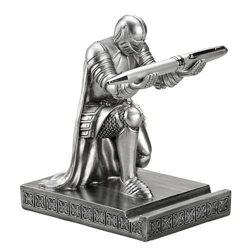 Windbreaker Soldier Knight Pen Holder Personalized Desk Accessory, Mobile Phone & Gaming Controller Holder, Device Stand Gift for Medieval Enthusiasts (Silver) - color: Silver