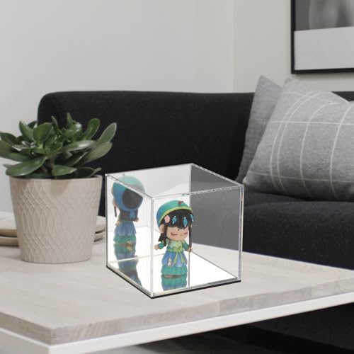 Mirrored Clear Acrylic Box for Collectibles Display, Assemble Display Case with Mirror Background, Alternative Storage Showcase for Collectibles Crystals Minerals Slab Fossil Coral, 4x4x4Inch - size: 4x4x4Inch