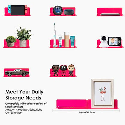 OAPRIRE Acrylic Floating Shelves Set of 2 - Easily Expand Wall Space - Small Wall Shelf with Strong Adhesive for Bedroom, Kids' Room, Bathroom, etc (Fluorescent Pink) - color: Fluorescent Pink