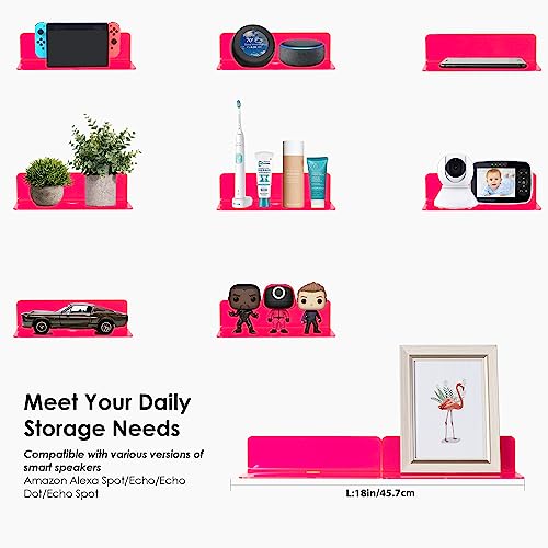 OAPRIRE Acrylic Floating Shelves Set of 2 - Easily Expand Wall Space - Small Wall Shelf with Strong Adhesive for Bedroom, Kids' Room, Bathroom, etc (Fluorescent Pink) - color: Fluorescent Pink