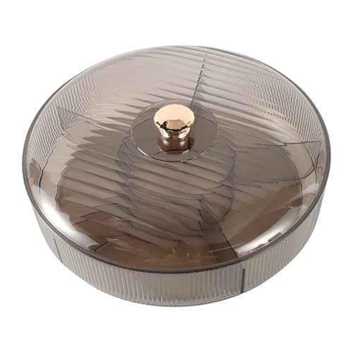 Divided Clear Snack Serving Tray with Lid, 6 Compartments Round Plastic Food Storage Organizer for Fruits, Nuts, Candies, Cookies, Stackable Snackle Box for Kitchen, Party and Picnic(Grey)