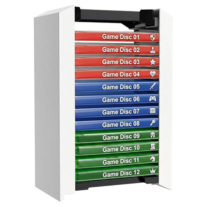 Game Holder for PS3 for PS4 for PS5 Game Tower for Xbox, Up to 12 Discs | ABS Material, Easy to Assemble, Stable Structure
