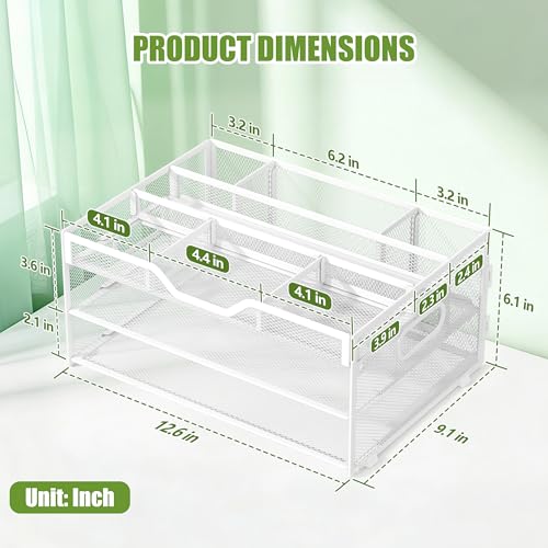 3 Tier Desk Orgnizers and Accessories, Metal Magazine File Holder with Pencil Holder and Handles, Space Saving Desk File Trays for School Office Supplies(White) - color: 3-tier-white
