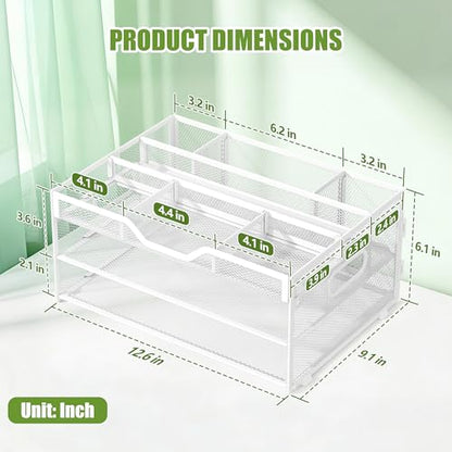 3 Tier Desk Orgnizers and Accessories, Metal Magazine File Holder with Pencil Holder and Handles, Space Saving Desk File Trays for School Office Supplies(White) - color: 3-tier-white