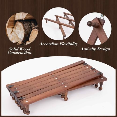 SCUNDA Accordion Wall Hanger with 20 Hooks, Expandable Wall Hat Display Rack, Wooden Wall Hook for Coat, Hats, Baseball Caps, Coffee Mug, Jewelry(Brown) - color: Brown, size: 20 Hooks