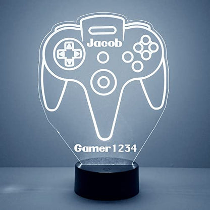 Personalized Gaming LED Sign Night Light Lamp with Remote, Custom Text, Acrylic Display with 16 Colors & 4 Modes, Battery or USB Power, Made in The USA (Controller 5) - style: N64