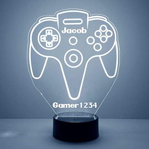 Personalized Gaming LED Sign Night Light Lamp with Remote, Custom Text, Acrylic Display with 16 Colors & 4 Modes, Battery or USB Power, Made in The USA (Controller 5) - style: N64