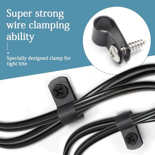 100 Pcs 1/3 Inch Black Nylon Screw Mounting R-type Cable Clip Wire Clamp, 8.4mm Cable Clip Wire Clamp for Wire Management, Stainless Steel Screws Included - color: 100 Pcs Black, size: 1/3