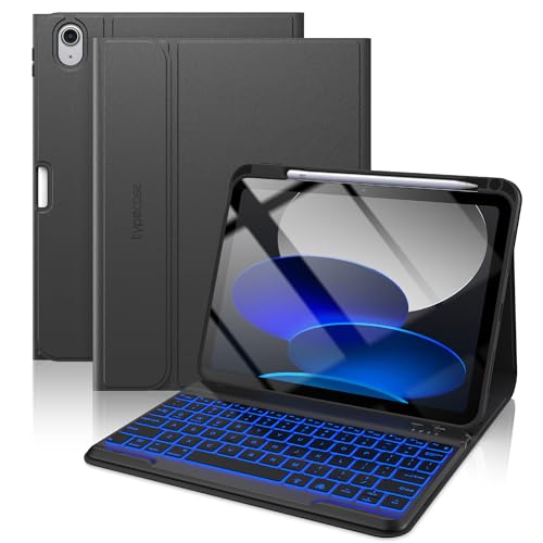 typecase Folio Keyboard Case for iPad 10th Gen 10.9 inch (2022) and iPad 11th (A16, 2025), Magnetic Wireless Detachable Keyboard, 7-Color Backlight, Thin & Light, Pencil Holder – Black - color: ‎ Black