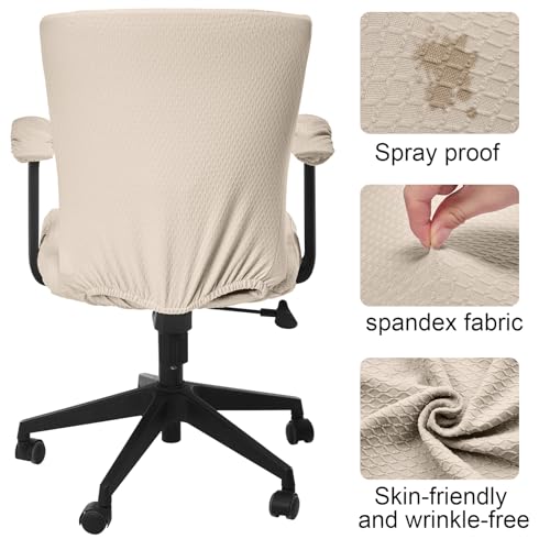 Tallew 4 Pcs Office Chair Covers Set Computer Universal Protective Stretchable Chair Seat Covers Desk Armrest Slipcovers Pads Office Cushion Backrest for Rotating(Cream) - color: Cream