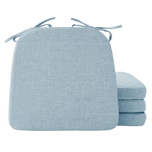Ruqmuis Chair Cushions for Dining Chairs, 2" Thick Seat Cushions for Kitchen Chairs, D-Shaped Chair Pads with Washable Cover, Ties and Non Slip Backing, 17'' x 16'', Set of 4, Light Blue - color: Light Blue, size: 4 Count(Pack of 1)