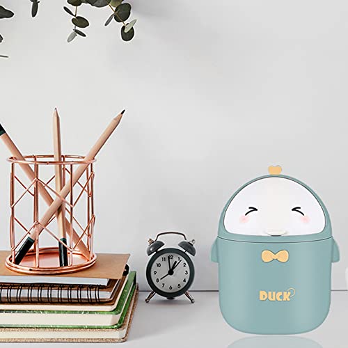 Cute Desktop Trash Can Wastebasket and 120 Trash Bags, Creative Mini Garbage Can with Lid for Countertop Table, Tiny Plastic Storage Bin for Office, Kids Bedroom, 13 * 13 * 18.5cm (Green)