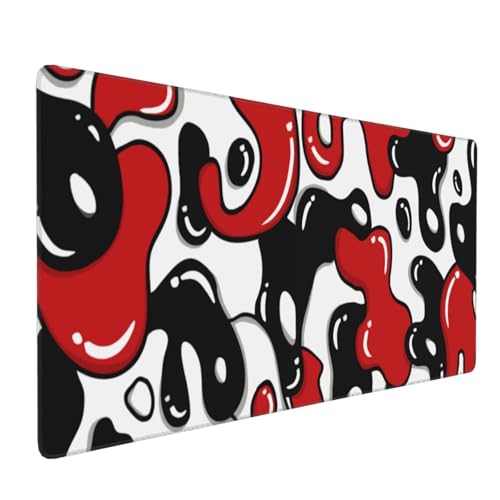 Red Black White Gaming Mouse Pad Desk Pad Large 35.4x15.7 Inch Japanese Anime Geometric Gaming Mouse Pad Extended Non-Slip Rubber Base Stitched Edge Japanese Desk Mat for Gamer Office Home Work - color: Japanese Geometric-Red Black White, size: 35.4x15.7