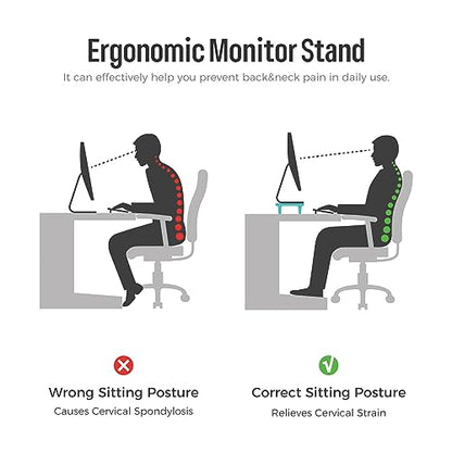 loukin Monitor Stand Riser for Desk, 22.4" x 8.3" Larger Computer Stand for Laptop, PC, Printer, Sturdy Desktop Computer Shelf with Non-Skid Rubber, Home Office, Natural Wood