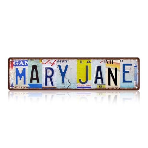 Vintage Mary Jane Metal Tin Signs Wall Decor | Women Cave Street Signs 16 x 4 Inches - color: Mary Jane