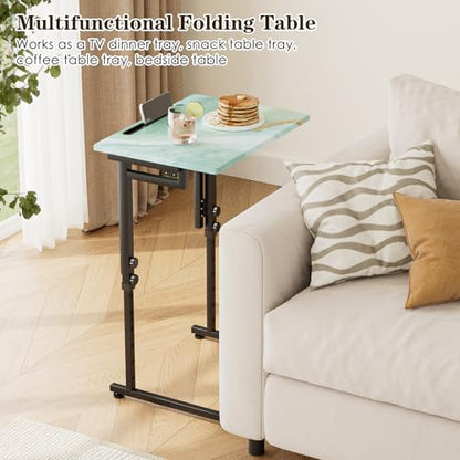 Folding TV Tray Table,Adjustable TV Dinner Table with Sturdy MDF Top,Eating Trays for Living Room with No Assembly Required (Sea Blue) - color: Sea Blue, size: 1PC