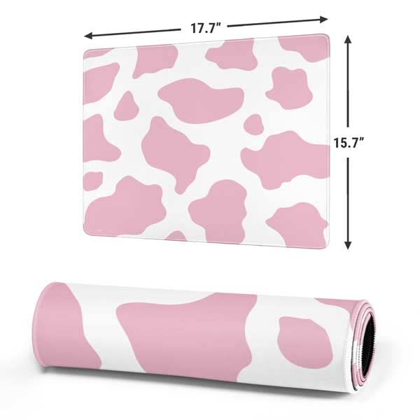 Skinit Medium Gaming Mouse Pad - Pink Cow Print Design with Stitched Edges, Waterproof, Non-Slip Rubber Base, Desk Mat for Keyboard & Mouse, 17.7" x 15.75" inches - color: Pink - PTTRNS06, size: 17.7" x 15.75"