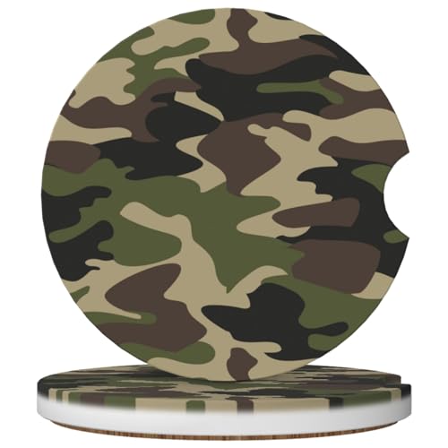 2 Pack Car Cup Holder Camouflage Coasters Absorbent Ceramic Coaster for Cup Holders Fashion Car Interior Accessories for Men Drink Coaster for Women - color: Camouflage
