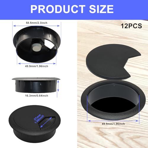 12PCS Desk Grommet,2Inch(50mm) Cable Grommet Hole Cover with Hole Saw,Ideal Solution for Office Home Table Cable Management Workers - size: 2"(50mm)