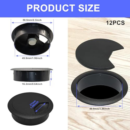 12PCS Desk Grommet,2Inch(50mm) Cable Grommet Hole Cover with Hole Saw,Ideal Solution for Office Home Table Cable Management Workers - size: 2"(50mm)
