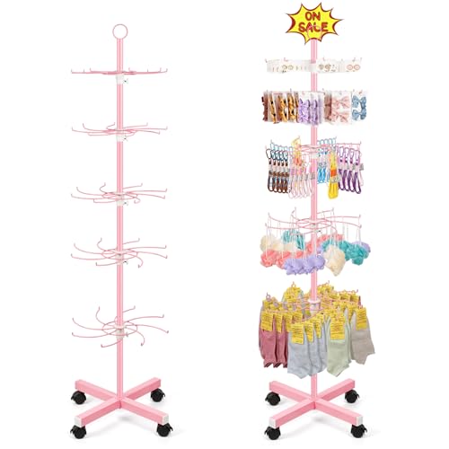 Flenpptly Retail Display Stand, 5-Tier Rotating Display Rack for Store Display, Movable and Adjustable Spinning Display Stand for Earrings, Jewelry, Keychains, Socks Display (Pink) - color: Pink