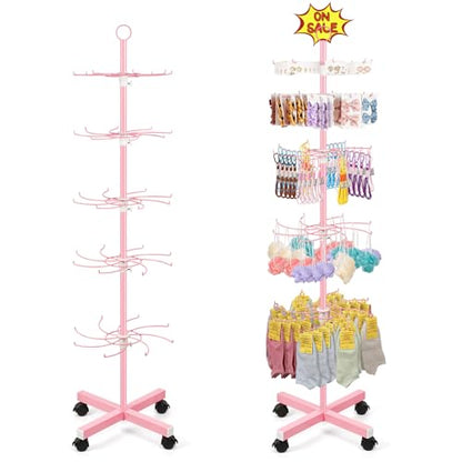 Flenpptly Retail Display Stand, 5-Tier Rotating Display Rack for Store Display, Movable and Adjustable Spinning Display Stand for Earrings, Jewelry, Keychains, Socks Display (Pink) - color: Pink