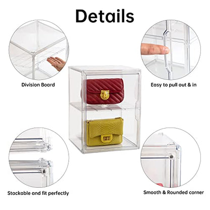 BOHOIDEE X-Large 2 Tiers 14.2"X10.6"X8" Acrylic Display Case with 1 Division Board, Clear Organizer Box Plastic Holder with Magnetic Door for Loungefly Backpack, Handbags, Purses, Boots - size: X-Large