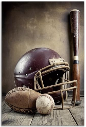 TOCDGOO Vintage Baseball Sports Wall Art, Baseball Football Equipment Canvas Print, Athletic Poster Man Cave Decor, 16x24 inches Unframed - color: Unframed (16"x24")-E