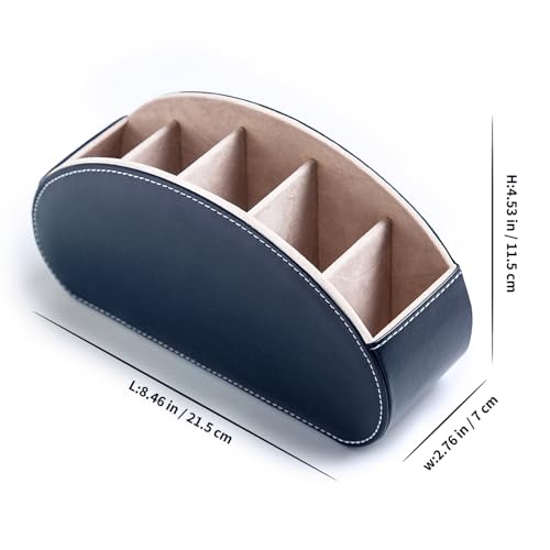Remote Control Holders Organizer Box with 5 Compartment PU Leather Caddy | Multi-functional Office Desk Storage Caddy Store Tv Remote for Media Player,Brush,Pencil,Glassees&Office Supplies - color: Dark Blue, size: S